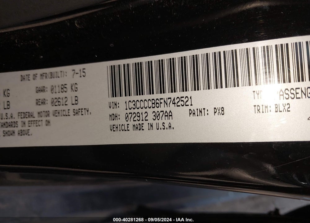 2015 CHRYSLER 200 C VIN: 1C3CCCCB6FN742521