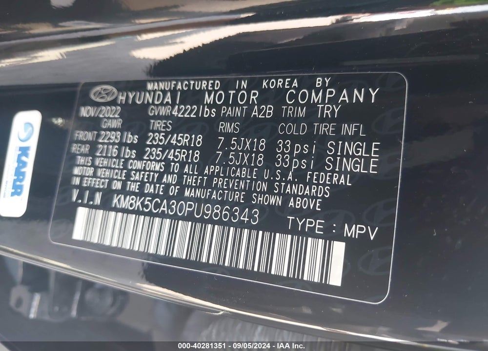 2023 HYUNDAI KONA LIMITED VIN: KM8K5CA30PU986343