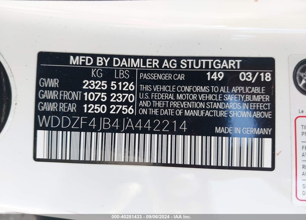 2018 MERCEDES-BENZ E 300 VIN: WDDZF4JB4JA442214