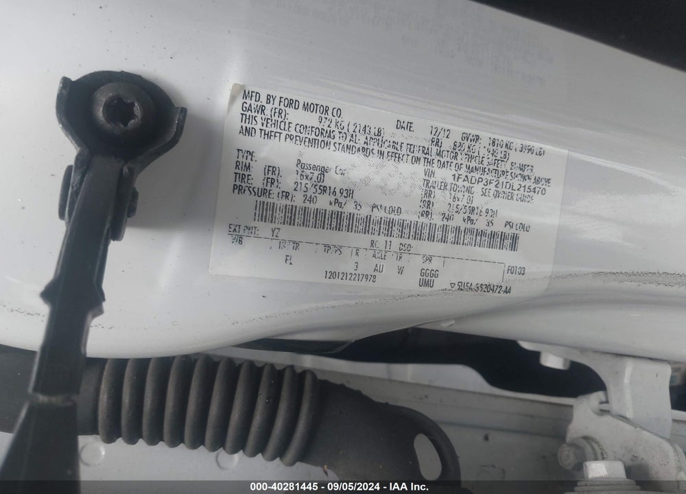 2013 FORD FOCUS SE VIN: 1FADP3F21DL215470