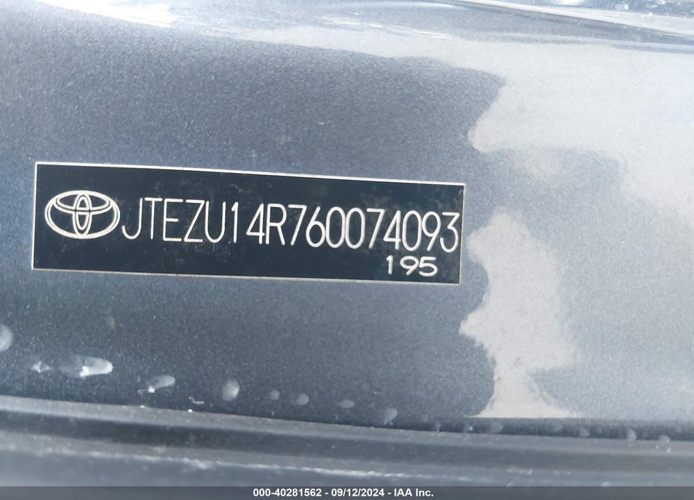 2006 TOYOTA 4RUNNER SR5 V6 VIN: JTEZU14R760074093