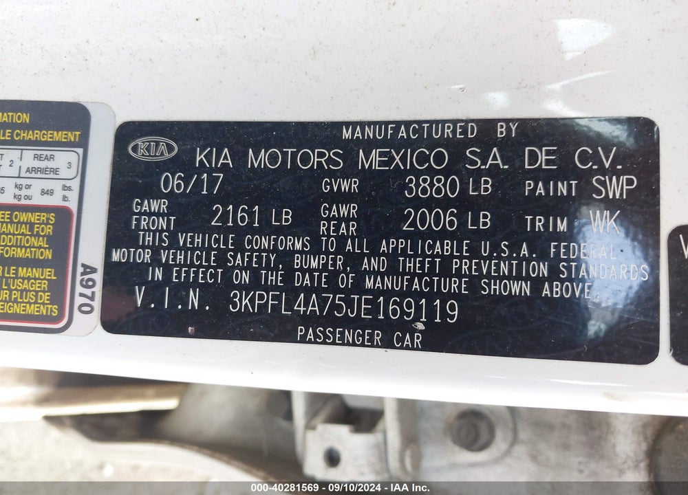 2018 KIA FORTE LX VIN: 3KPFL4A75JE169119