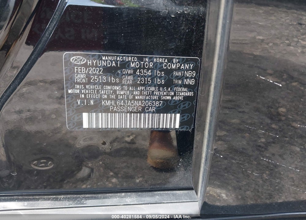 2022 HYUNDAI SONATA VIN: KMHL64JA5NA206387