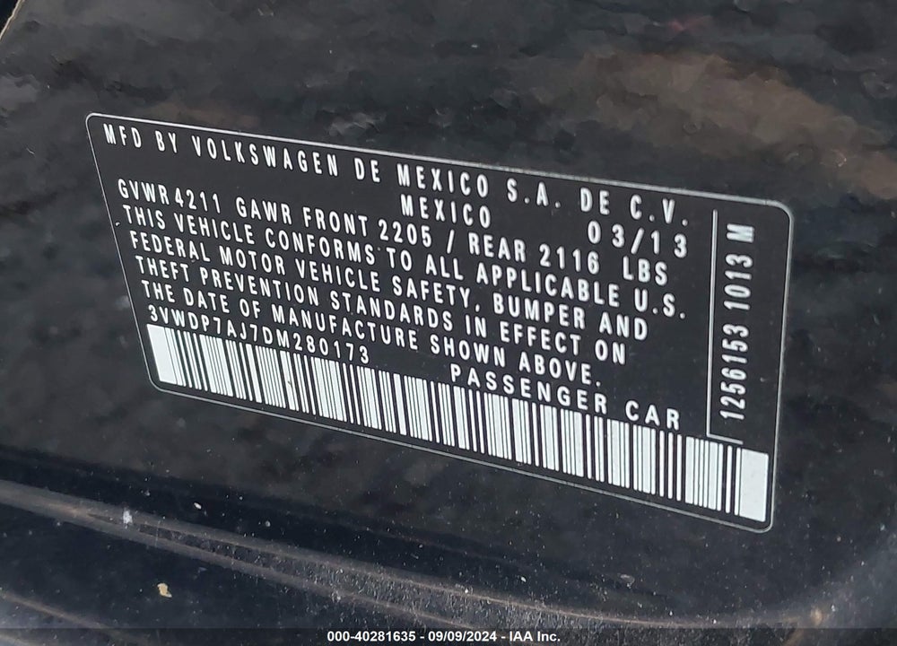 2013 VOLKSWAGEN JETTA 2.5L SE VIN: 3VWDP7AJ7DM280173