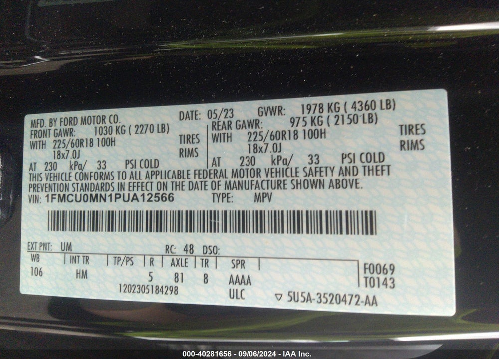 2023 FORD ESCAPE ST LINE VIN: 1FMCU0MN1PUA12566