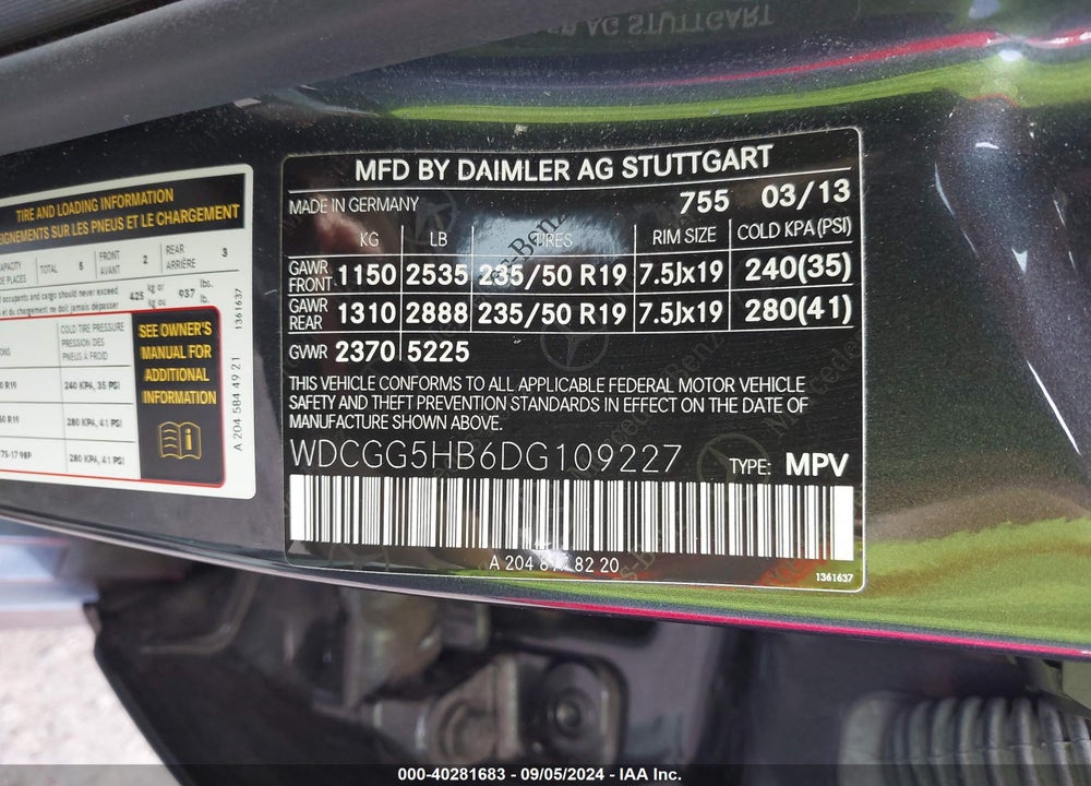 2013 MERCEDES-BENZ GLK 350 VIN: WDCGG5HB6DG109227