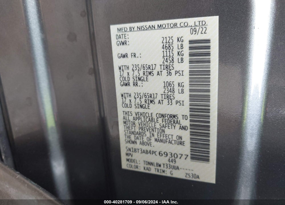 2023 NISSAN ROGUE S INTELLIGENT AWD VIN: 5N1BT3AB4PC693077