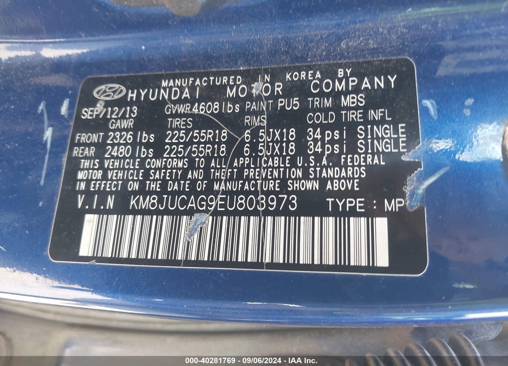 2014 HYUNDAI TUCSON LIMITED VIN: KM8JUCAG9EU803973