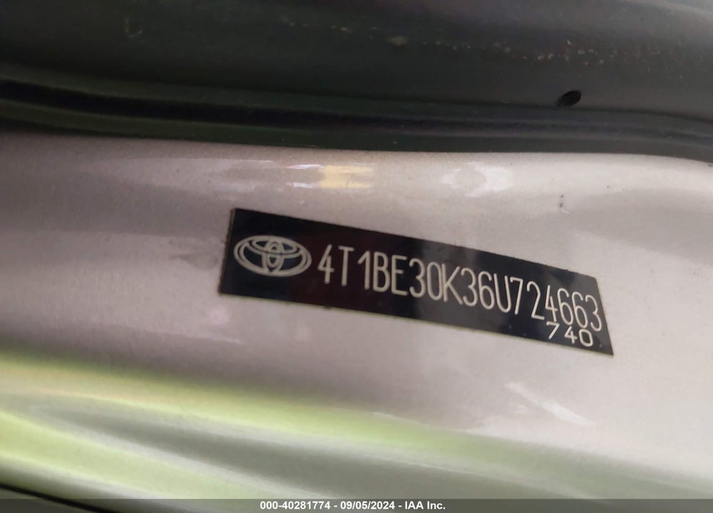 2006 TOYOTA CAMRY LE VIN: 4T1BE30K36U724663