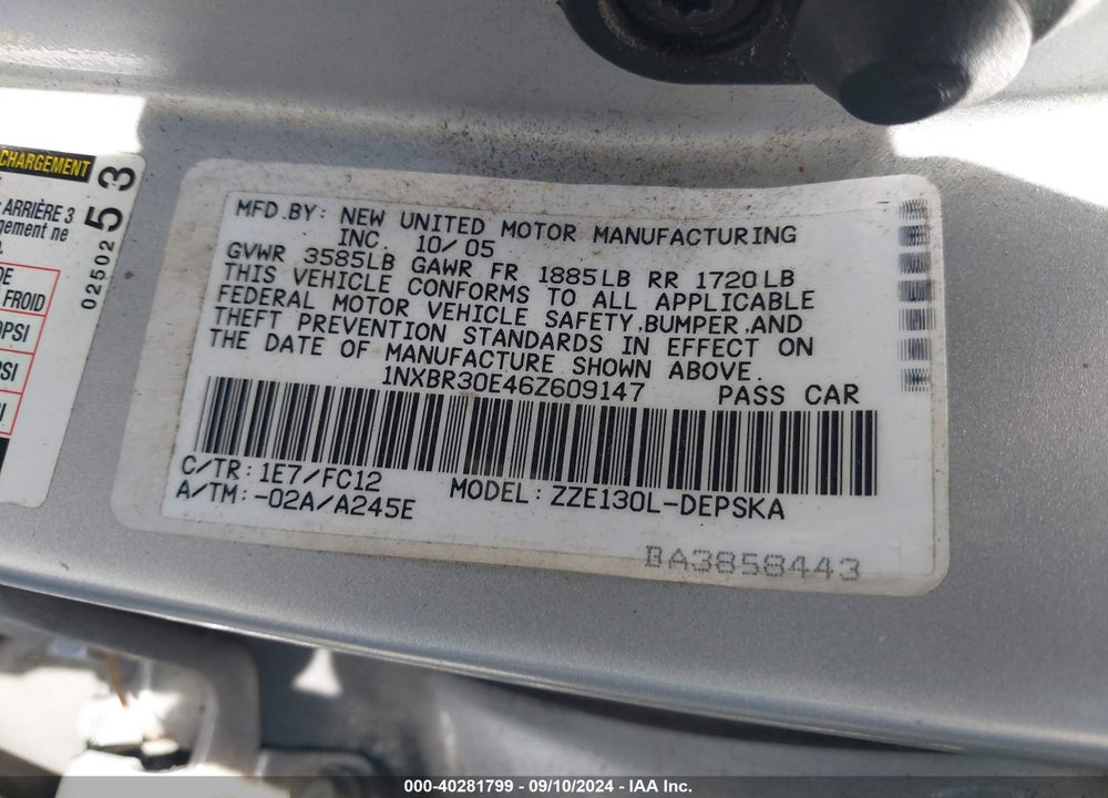 2006 TOYOTA COROLLA S VIN: 1NXBR30E46Z609147