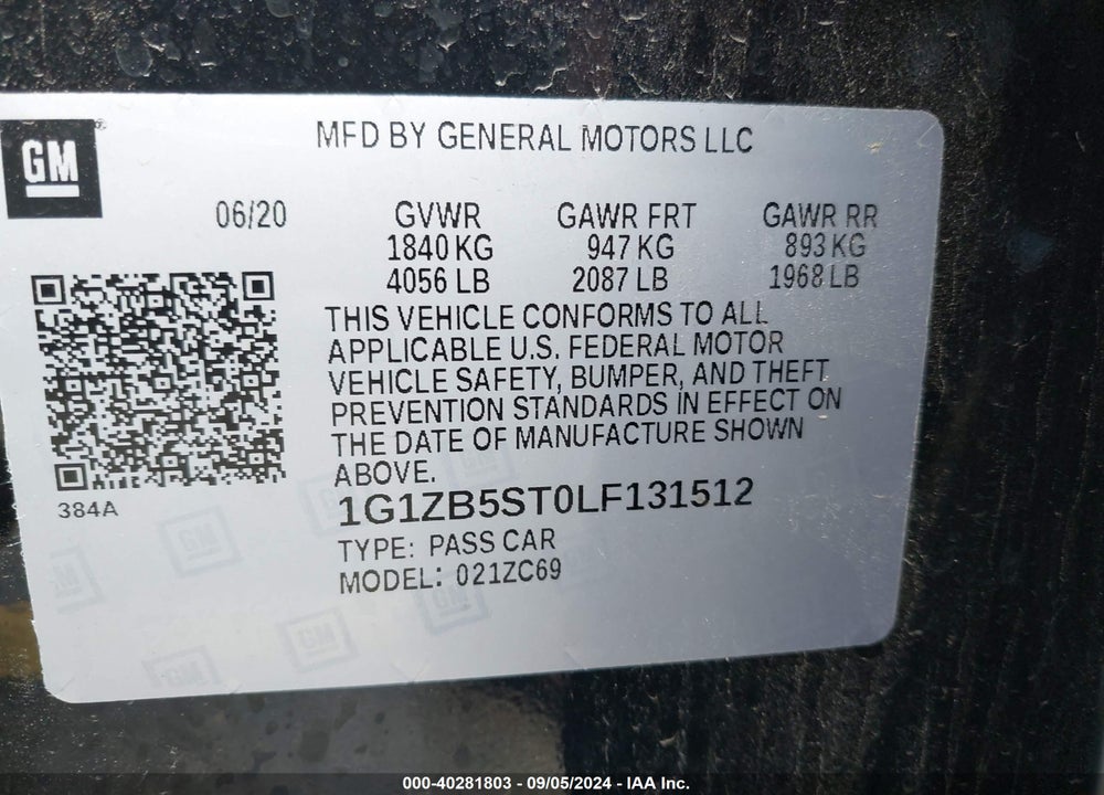 2020 CHEVROLET MALIBU FWD LS VIN: 1G1ZB5ST0LF131512