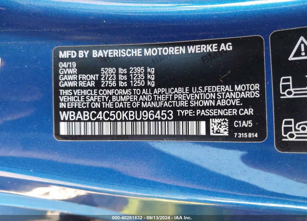 2019 BMW M850I XDRIVE VIN: WBABC4C50KBU96453