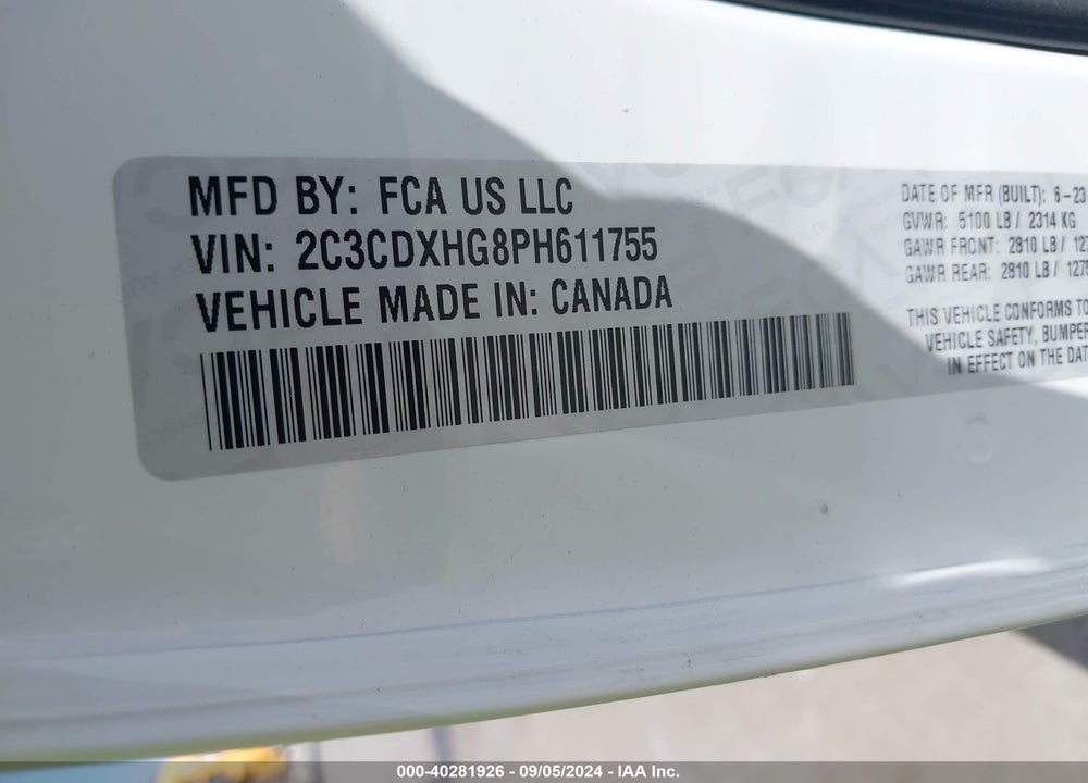 2023 DODGE CHARGER GT VIN: 2C3CDXHG8PH611755