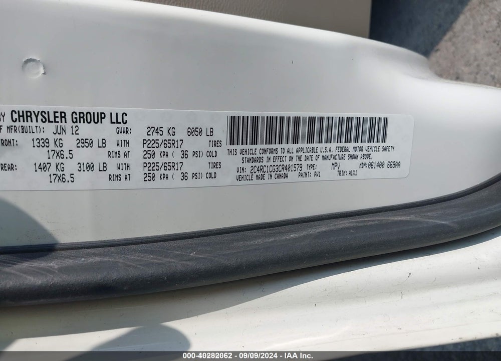 2012 CHRYSLER TOWN & COUNTRY TOURING-L VIN: 2C4RC1CG3CR401579
