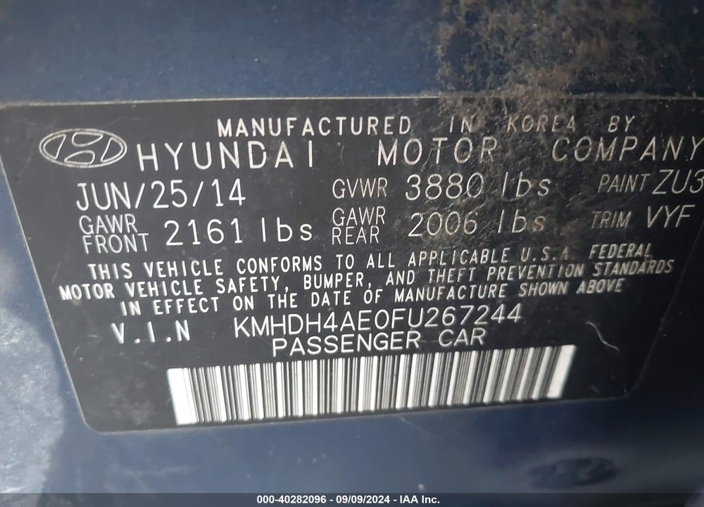 2015 HYUNDAI ELANTRA SE VIN: KMHDH4AE0FU267244