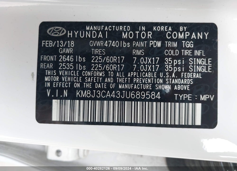 2018 HYUNDAI TUCSON SEL VIN: KM8J3CA43JU689584