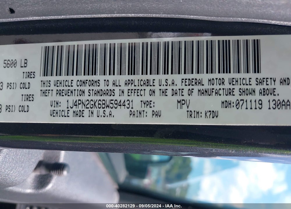 2011 JEEP LIBERTY VIN: 1J4PN2GK6BW594431