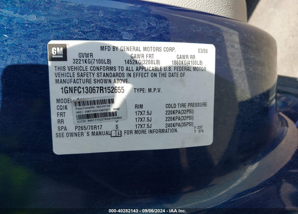 2007 CHEVROLET TAHOE LT VIN: 1GNFC13067R152655