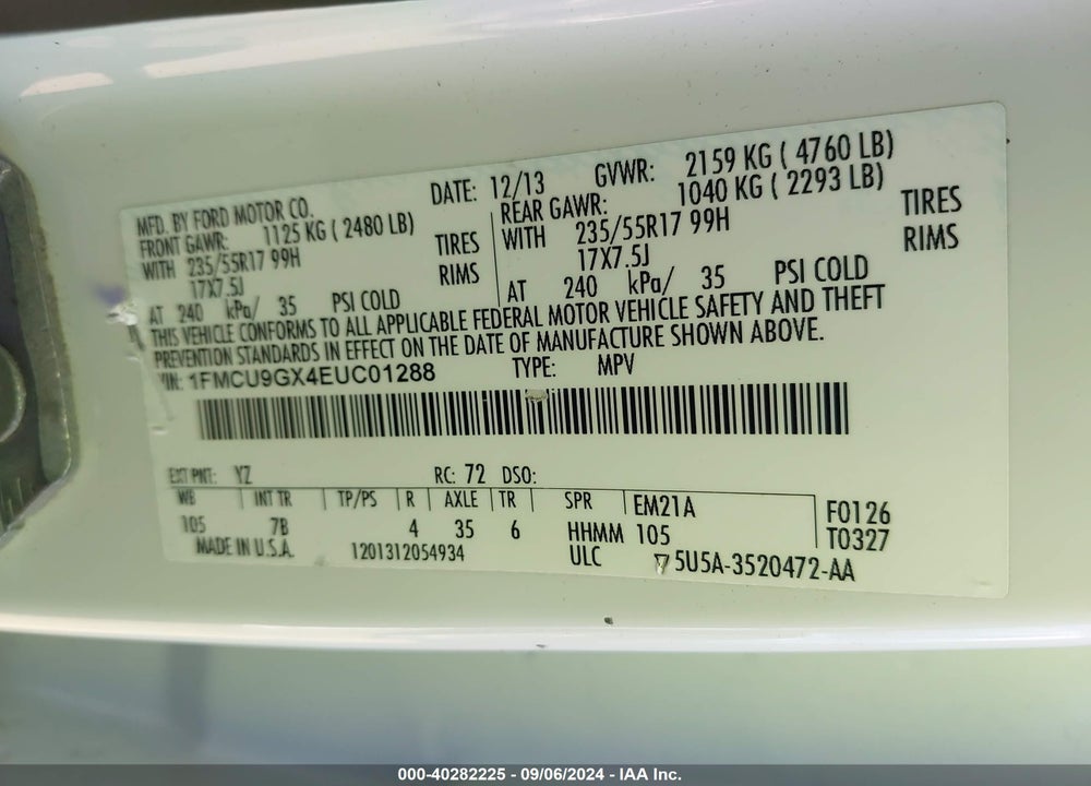 2014 FORD ESCAPE VIN: 1FMCU9GX4EUC01288