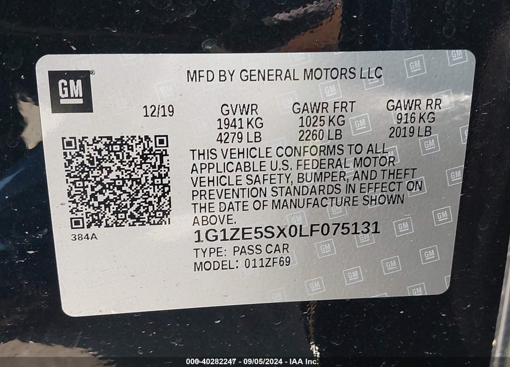 2020 CHEVROLET MALIBU FWD PREMIER VIN: 1G1ZE5SX0LF075131