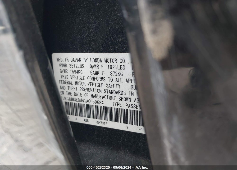 2010 HONDA FIT SPORT VIN: JHMGE8H41AC039684