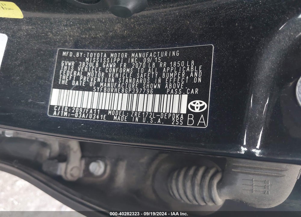 2016 TOYOTA COROLLA L VIN: 5YFBURHE8GP397796
