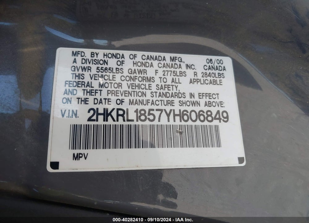 2000 HONDA ODYSSEY LX VIN: 2HKRL1857YH606849
