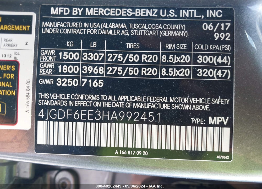 2017 MERCEDES-BENZ GLS 450 4MATIC VIN: 4JGDF6EE3HA992451