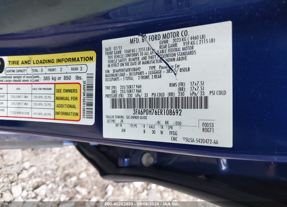 2014 FORD FUSION SE VIN: 3FA6P0H76ER108692