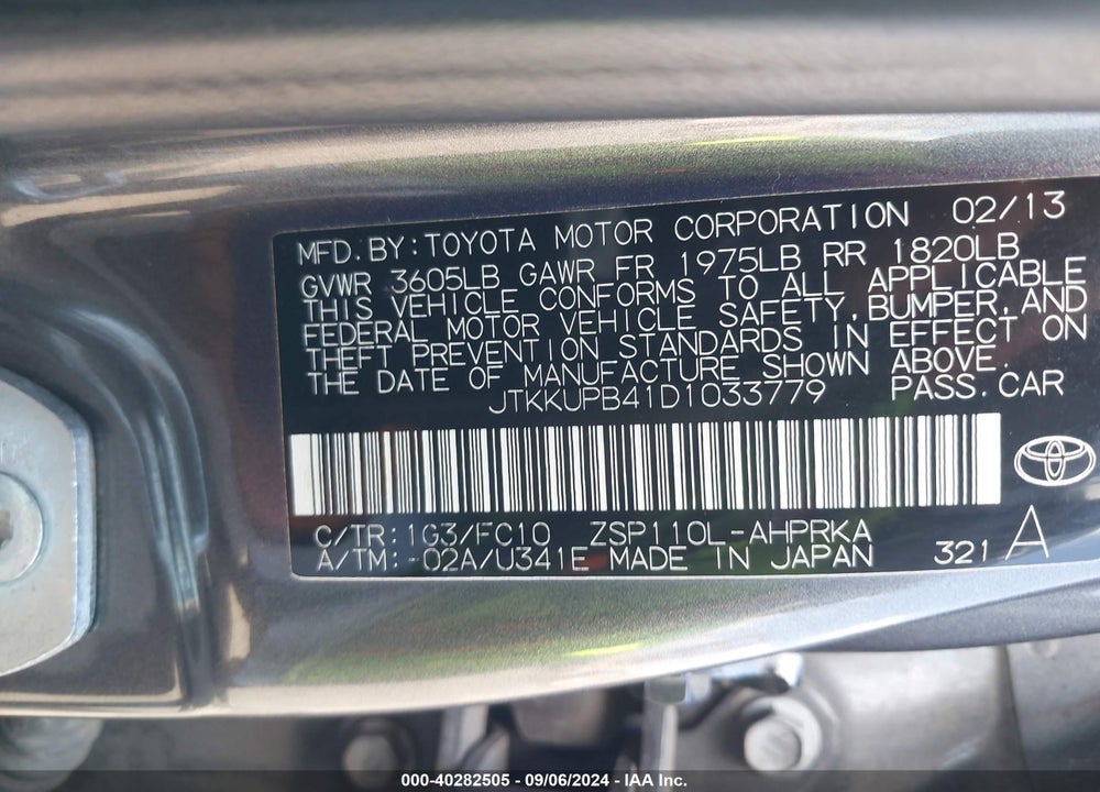 2013 SCION XD VIN: JTKKUPB41D1033779