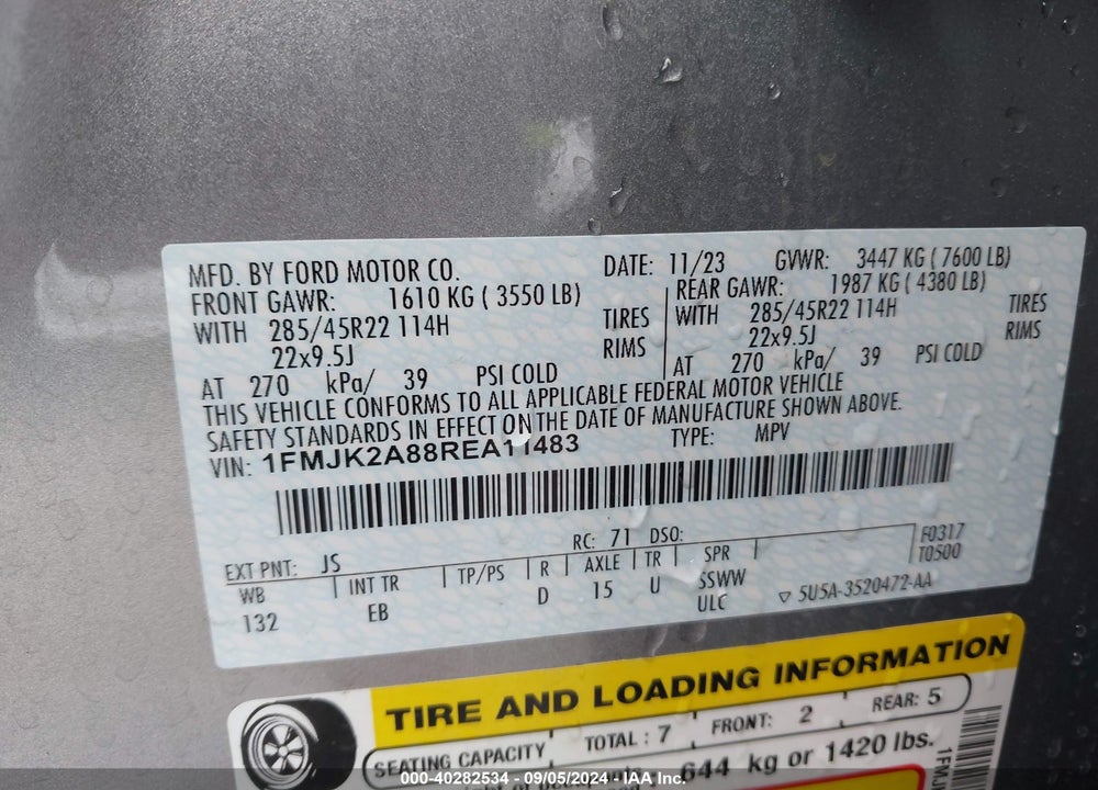 2024 FORD EXPEDITION LIMITED MAX VIN: 1FMJK2A88REA11483
