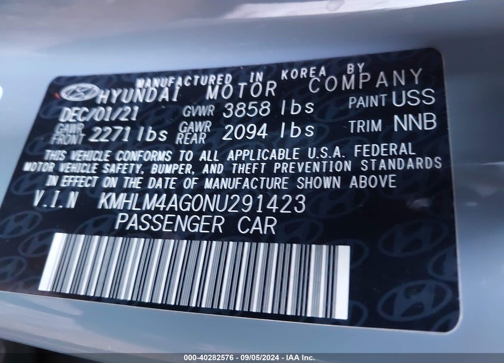 2022 HYUNDAI ELANTRA SEL VIN: KMHLM4AG0NU291423