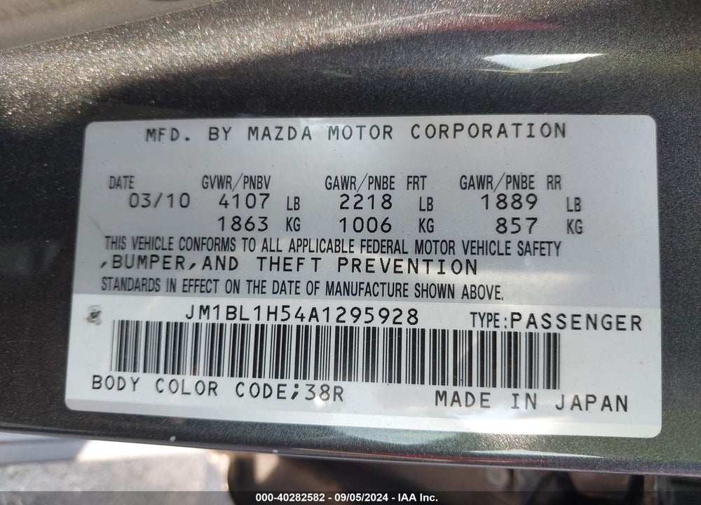 2010 MAZDA 3 S SPORT VIN: JM1BL1H54A1295928