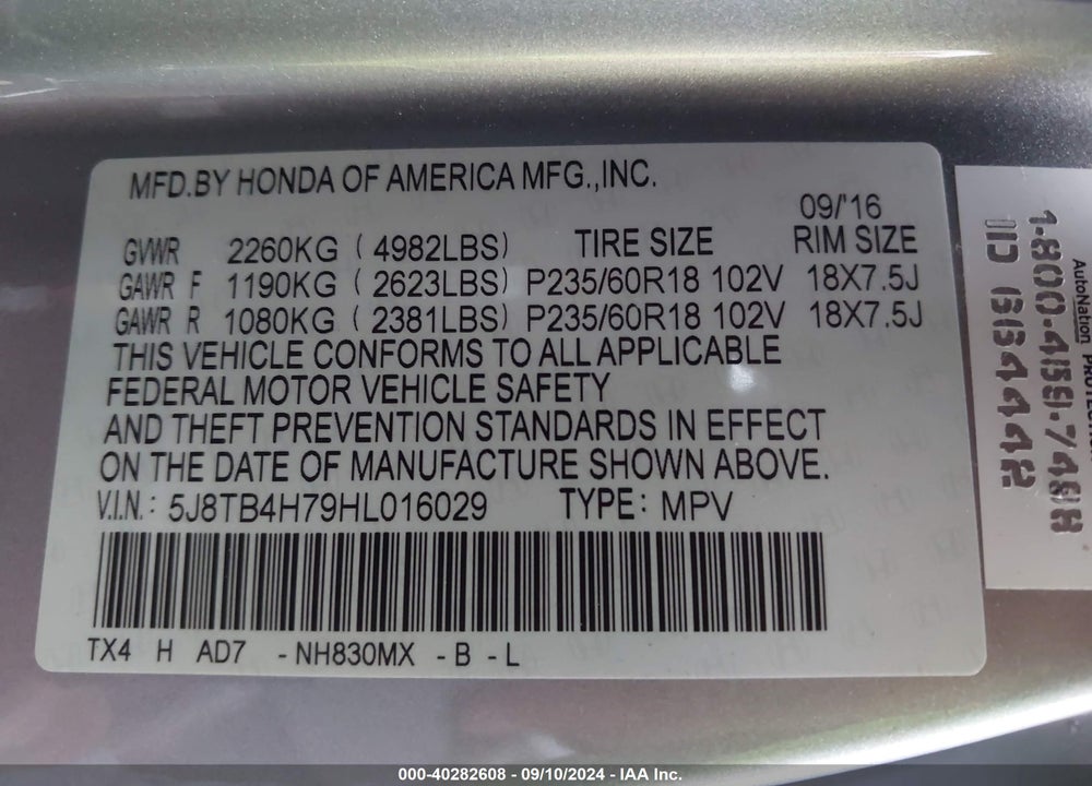 2017 ACURA RDX ADVANCE PACKAGE VIN: 5J8TB4H79HL016029