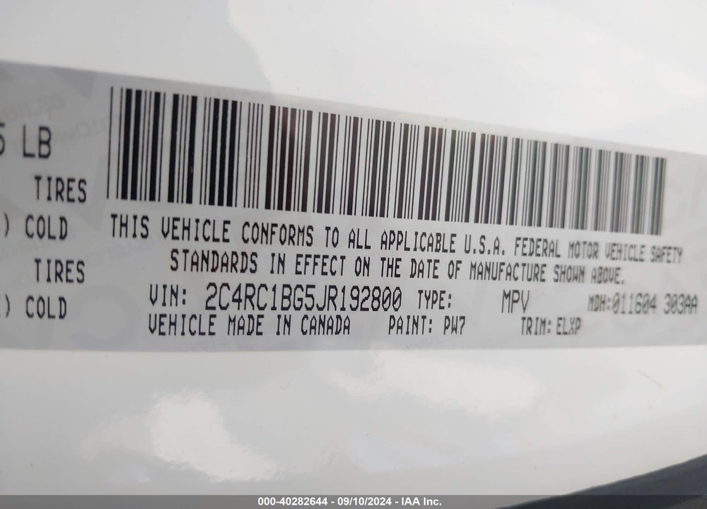 2018 CHRYSLER PACIFICA TOURING L VIN: 2C4RC1BG5JR192800