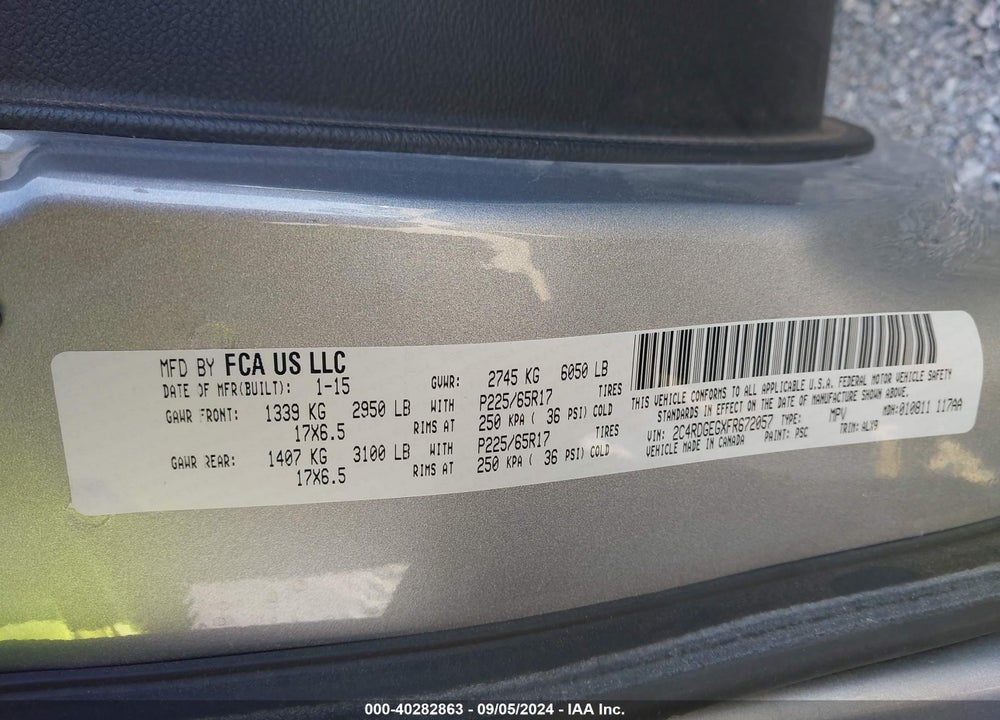 2015 DODGE GRAND CARAVAN R/T VIN: 2C4RDGEGXFR672057