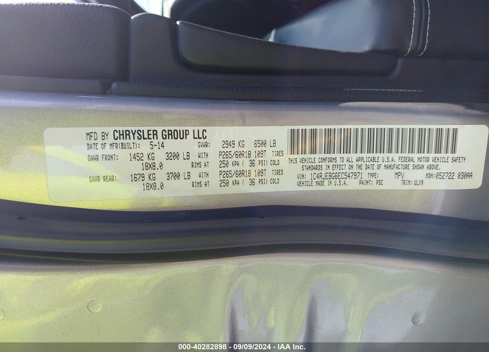 2014 JEEP GRAND CHEROKEE LIMITED VIN: 1C4RJEBG6EC547971