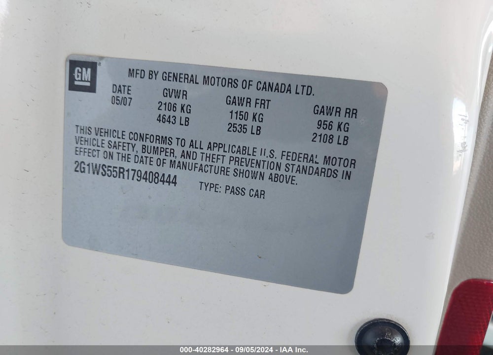 2007 CHEVROLET IMPALA POLICE VIN: 2G1WS55R179408444