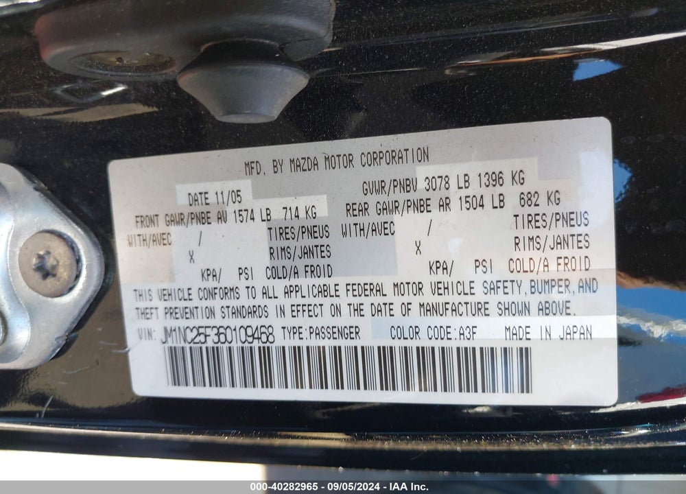 2006 MAZDA MX-5 TOURING VIN: JM1NC25F360109468
