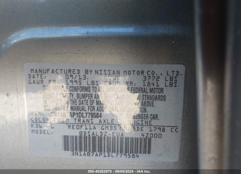 2013 NISSAN SENTRA SV VIN: 3N1AB7AP1DL779584