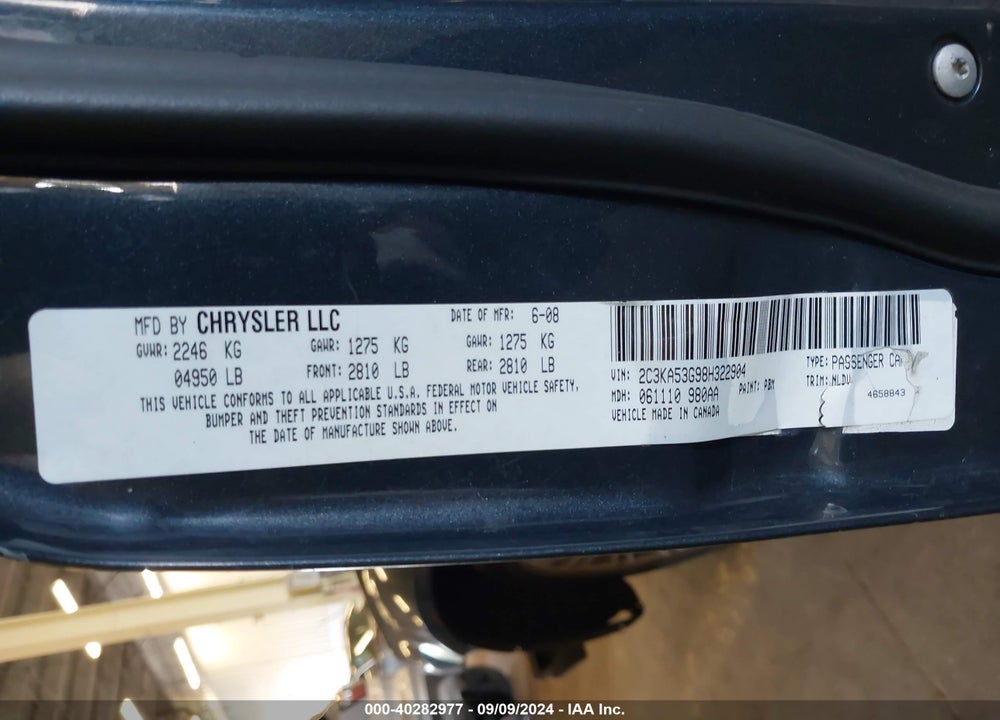 2008 CHRYSLER 300 VIN: 2C3KA53G98H322904