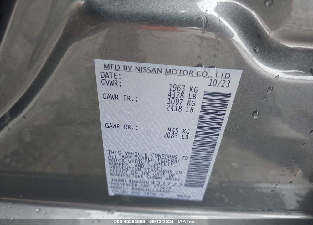 2024 NISSAN ALTIMA SV FWD VIN: 1N4BL4DV4RN332722