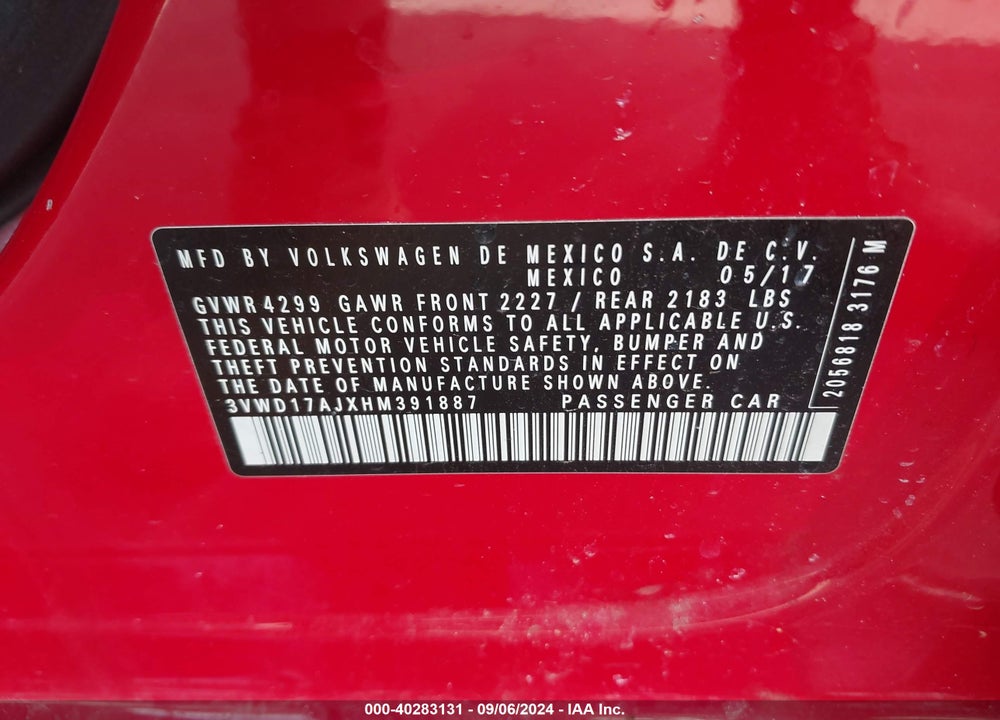 2017 VOLKSWAGEN JETTA 1.8T SPORT VIN: 3VWD17AJXHM391887