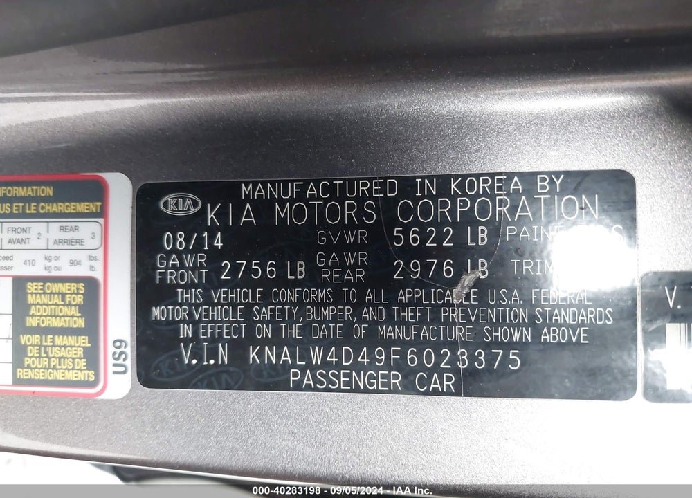2015 KIA K900 LUXURY VIN: KNALW4D49F6023375
