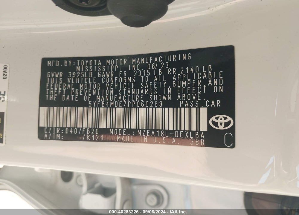2023 TOYOTA COROLLA LE VIN: 5YFB4MDE7PP060268