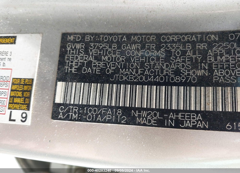 2004 TOYOTA PRIUS VIN: JTDKB20U440108970