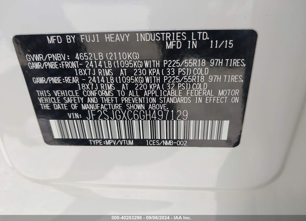 2016 SUBARU FORESTER 2.0XT TOURING VIN: JF2SJGXC6GH497129