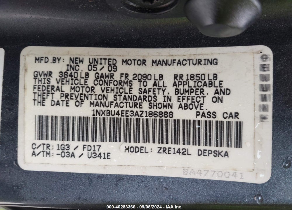 2010 TOYOTA COROLLA S VIN: 1NXBU4EE3AZ186888