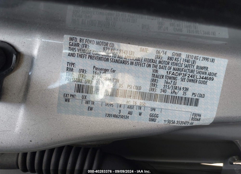 2014 FORD FOCUS SE VIN: 1FADP3F24EL344689