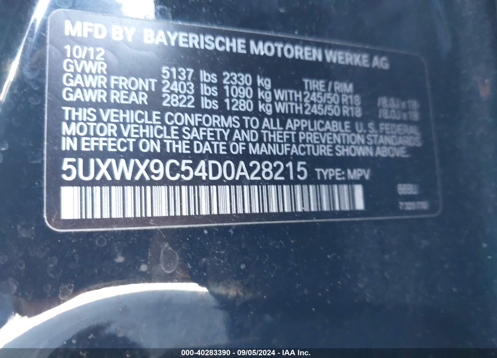2013 BMW X3 XDRIVE28I VIN: 5UXWX9C54D0A28215